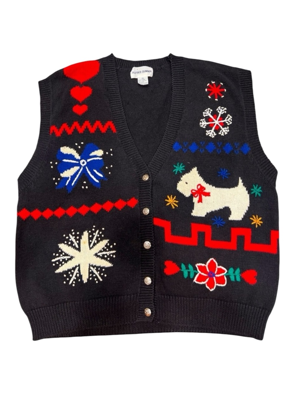 Vintage Alfred Dunner Christmas Knit Scottish Terrier Sweater Vest SZ XL